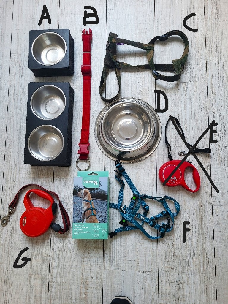 Gamelle, harnais, jouets et laisse pour chiens, Enlèvement ou Envoi, Comme neuf, Laisse pour chien