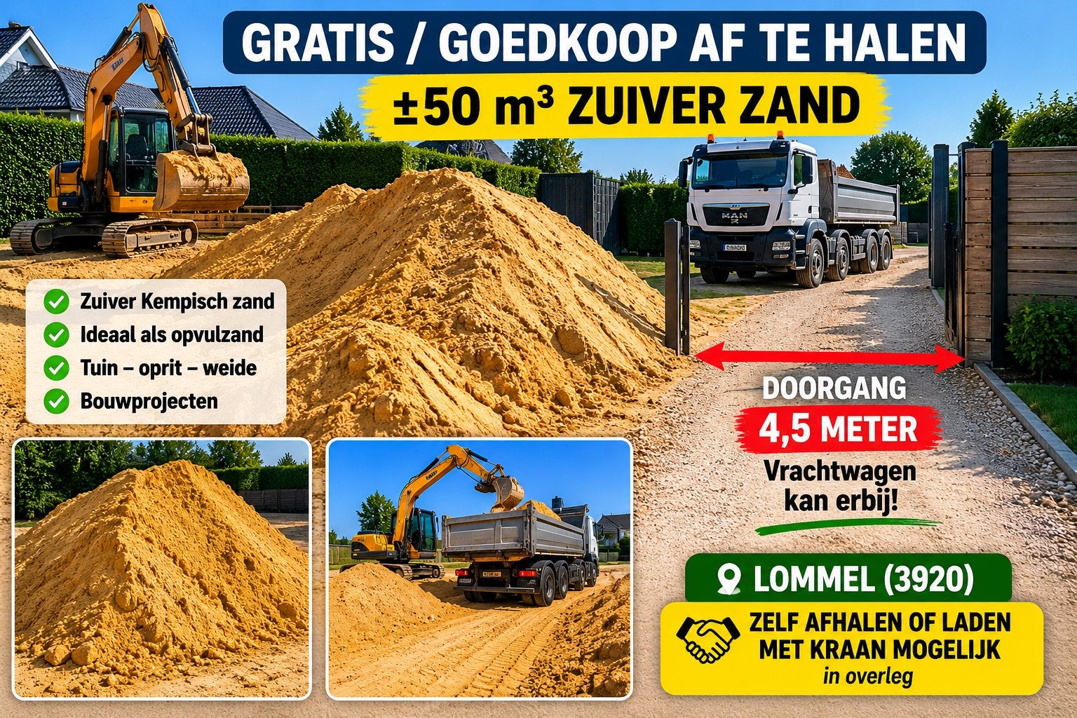 GRATIS AF TE HALEN  50 m³ zuiver zand uit zwembaduitgraving, Tuin en Terras, Zand, Ophalen
