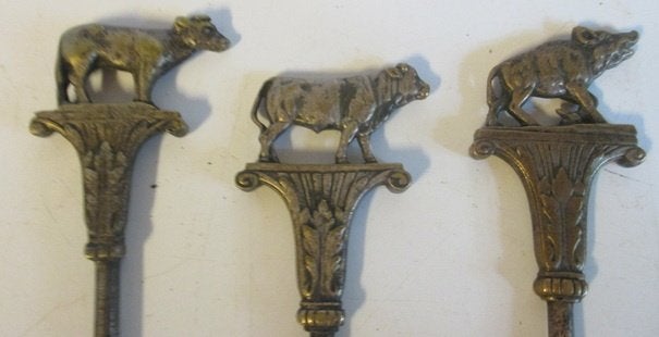 oude decoratieve vleesprikkers beenhouwerij koe varken, Verzenden