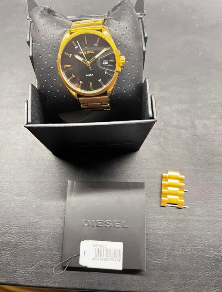 Diesel Herenhorloge DZ1865 – Goudkleurig, met originele doos, Handtassen en Accessoires, Horloges | Heren, Overige merken, Staal