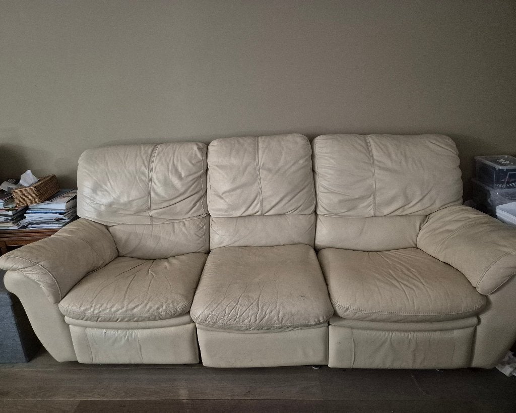 Leren zetel met relaxfunctie, Huis en Inrichting, Zetels | Zetels, Ophalen, Gebruikt, Rechte bank, 200 tot 250 cm