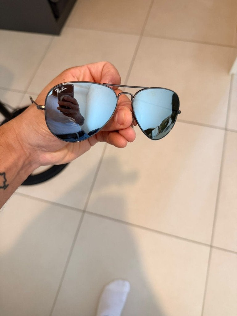 Ray-Ban Aviator — argent avec verres réfléchissants 90€, Gris, Enlèvement ou Envoi, Comme neuf, Ray-Ban