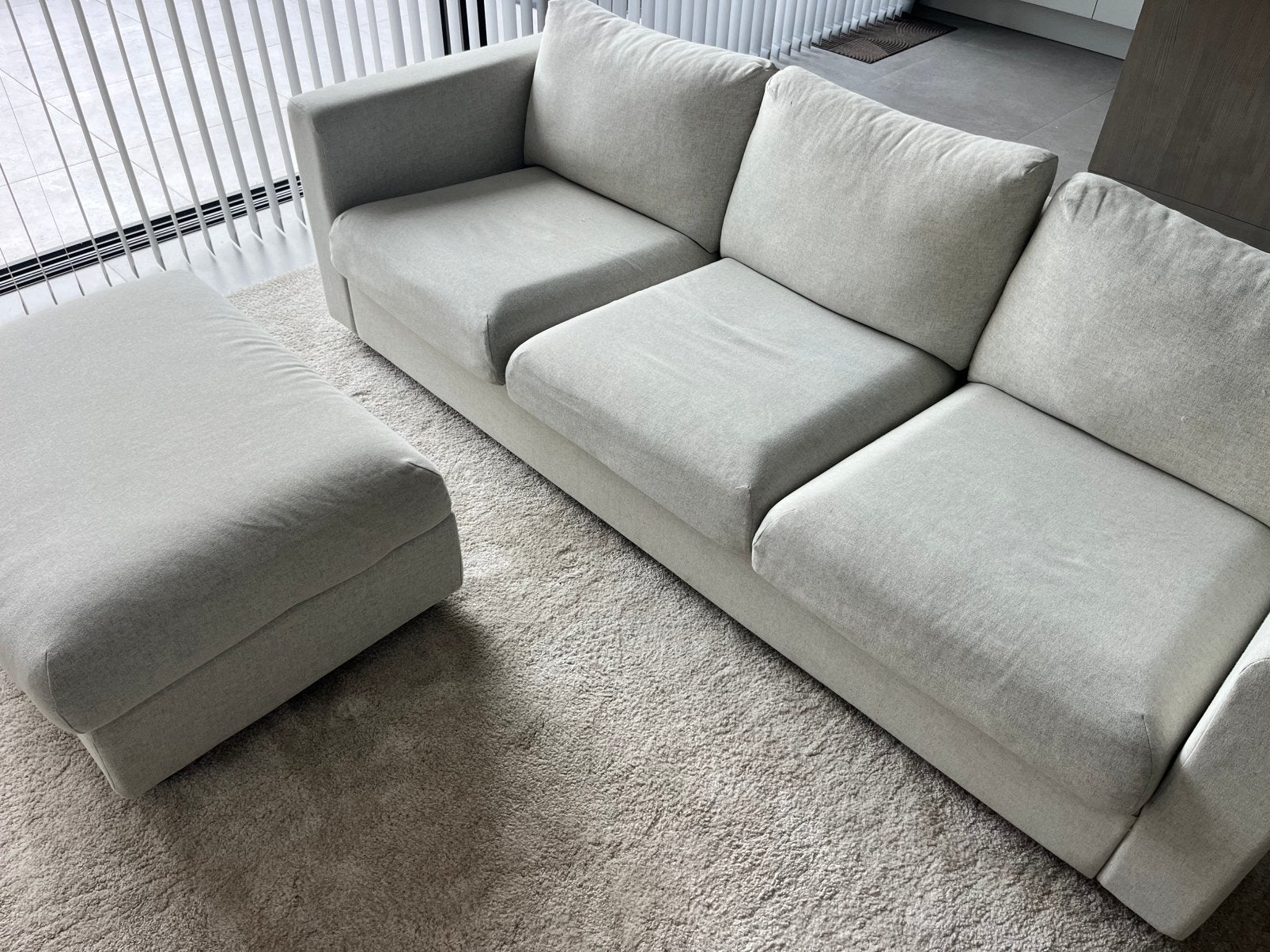IKEA Vimle 3 zitsbank + poef - gunnard beige, Huis en Inrichting, Ophalen, Zo goed als nieuw