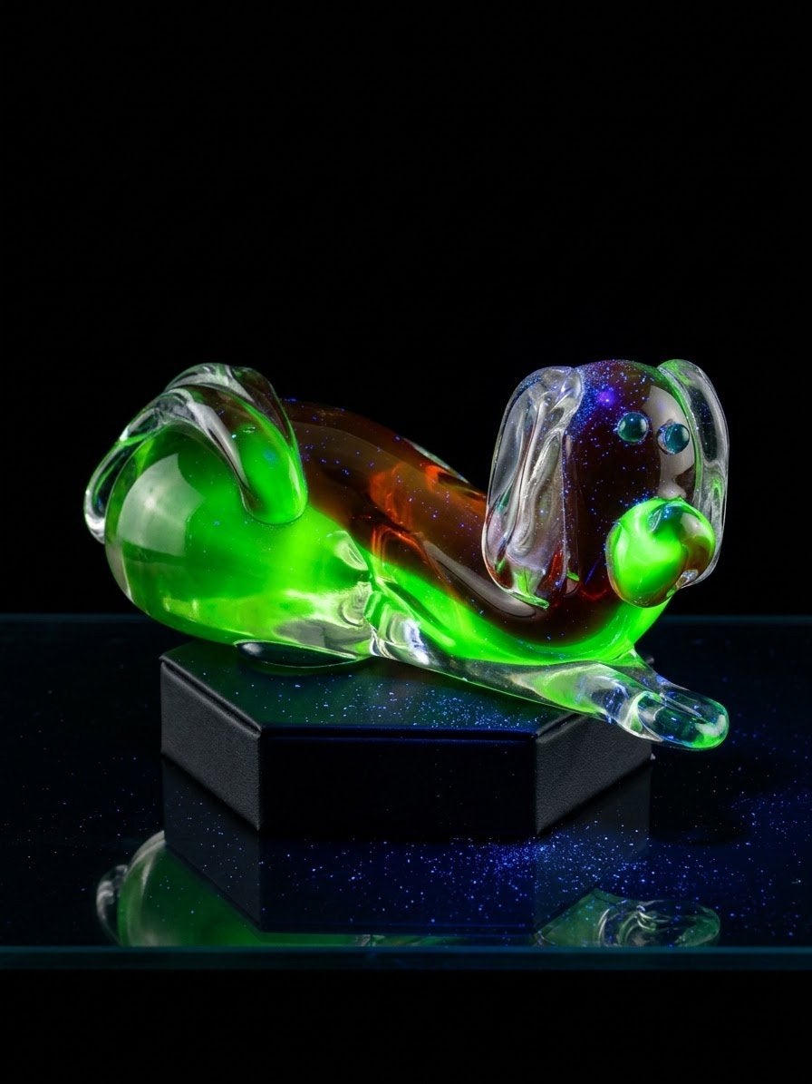 Murano Uraniumglas hond., Ophalen of Verzenden