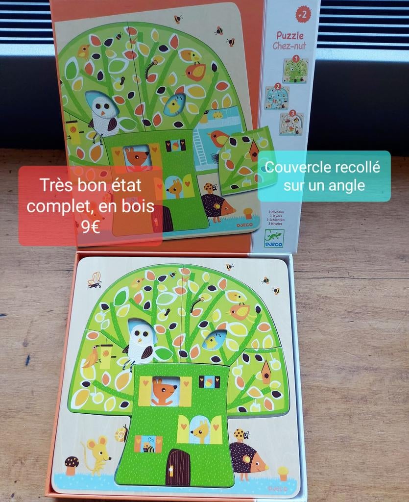 Djeco Puzzle à 3 niveaux Chez-nut, Kinderen en Baby's, Speelgoed | Houten speelgoed, Zo goed als nieuw, Overige typen, Ophalen