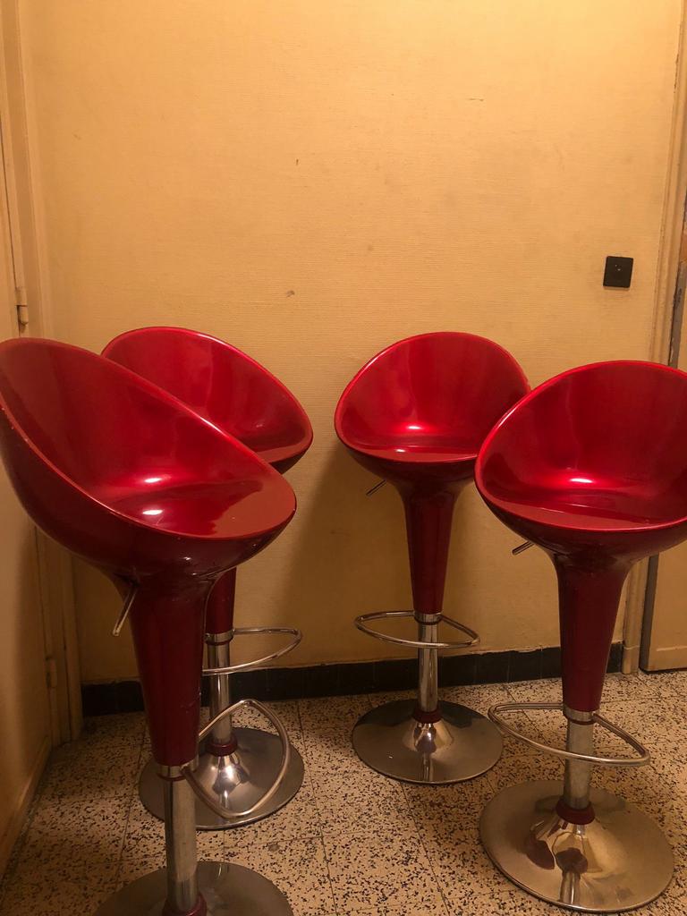 4 tabourets de bar magnifiques, 90 cm ou plus, Avec repose-pieds, Métal, 4 tabourets