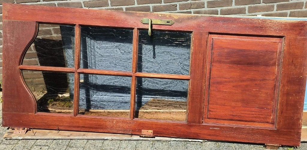 Bruine houten deur met ramen, Doe-het-zelf en Bouw, Ophalen, Gebruikt, 80 tot 100 cm, Binnendeur