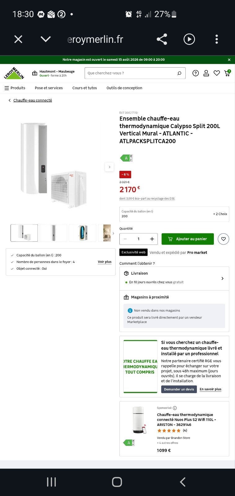 Nieuwe thermodynamische boiler van 200 liter, Doe-het-zelf en Bouw, Ophalen