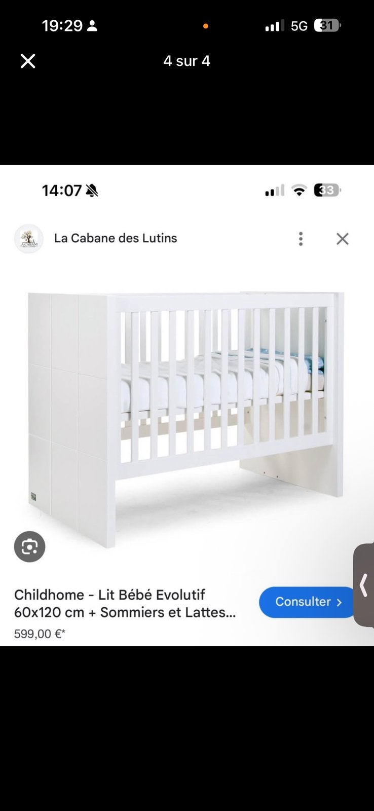 Lit bébé childwood quadro cot 70x140cm, Enfants & Bébés, Enlèvement, Comme neuf