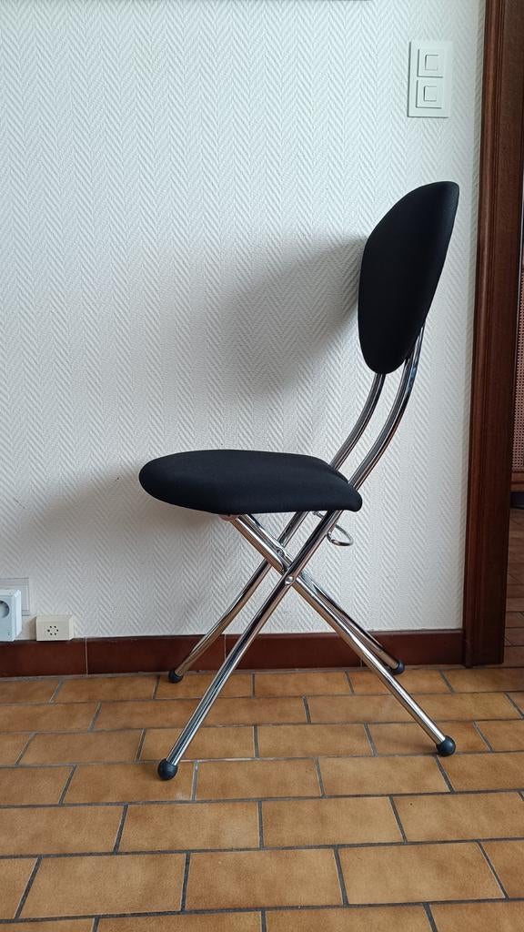 Ensemble de 6 chaises pliantes design — chrome et tissu noir, Maison & Meubles, Chaises, Enlèvement, Tissus