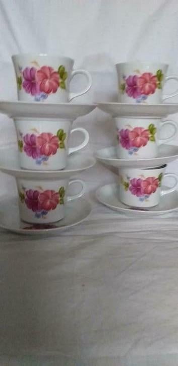6 tasses et sous tasses fleuries, Enlèvement ou Envoi