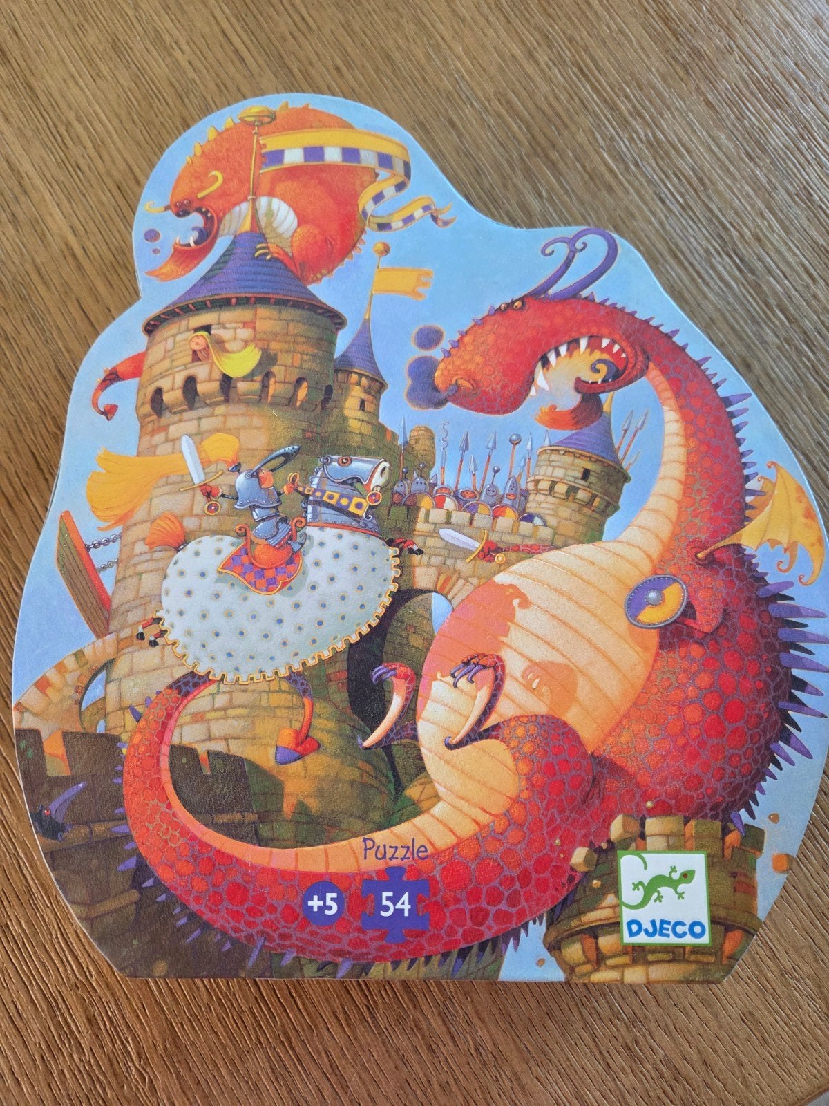 djeco puzzel draak en ridder, Ophalen of Verzenden, Meer dan 50 stukjes, Zo goed als nieuw