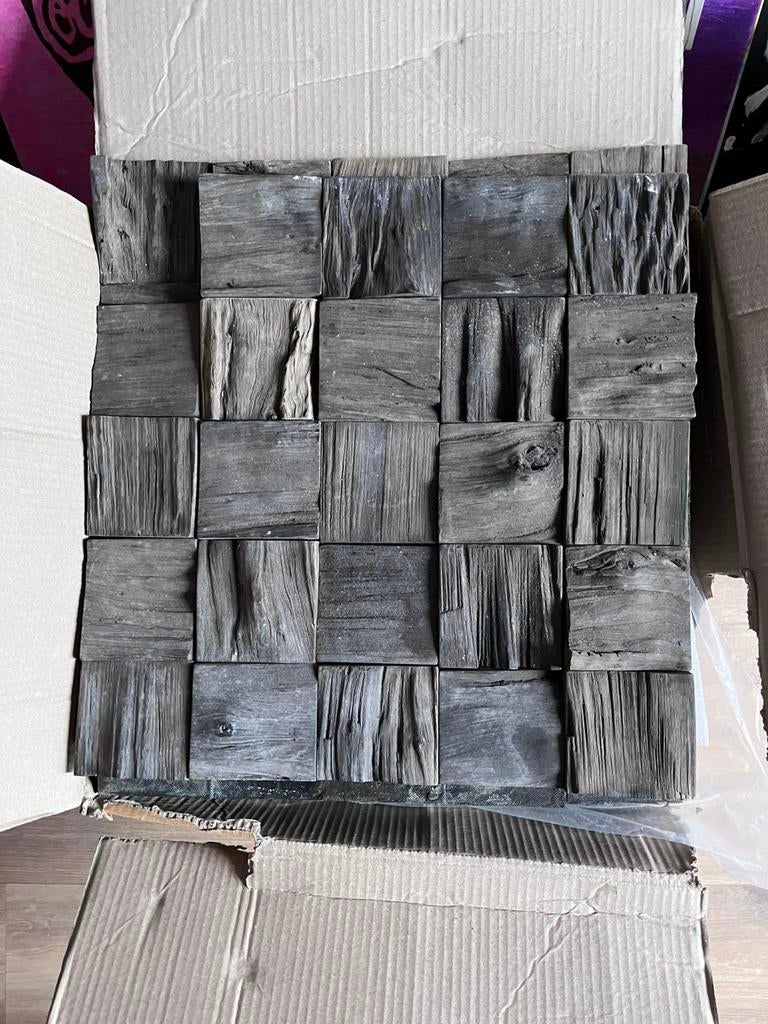 Houten wandtegels 40x40 - 14stuks, Doe-het-zelf en Bouw, Tegels, Ophalen, Zo goed als nieuw, Wandtegels