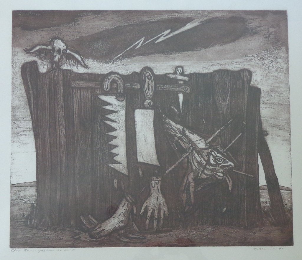FRED BERVOETS / KRUISIGING DOODS / KLEURETS / 78x91cm KADER, Antiek en Kunst, Gesigneerd, Ets, Ophalen, Personages en Fantasiefiguren
