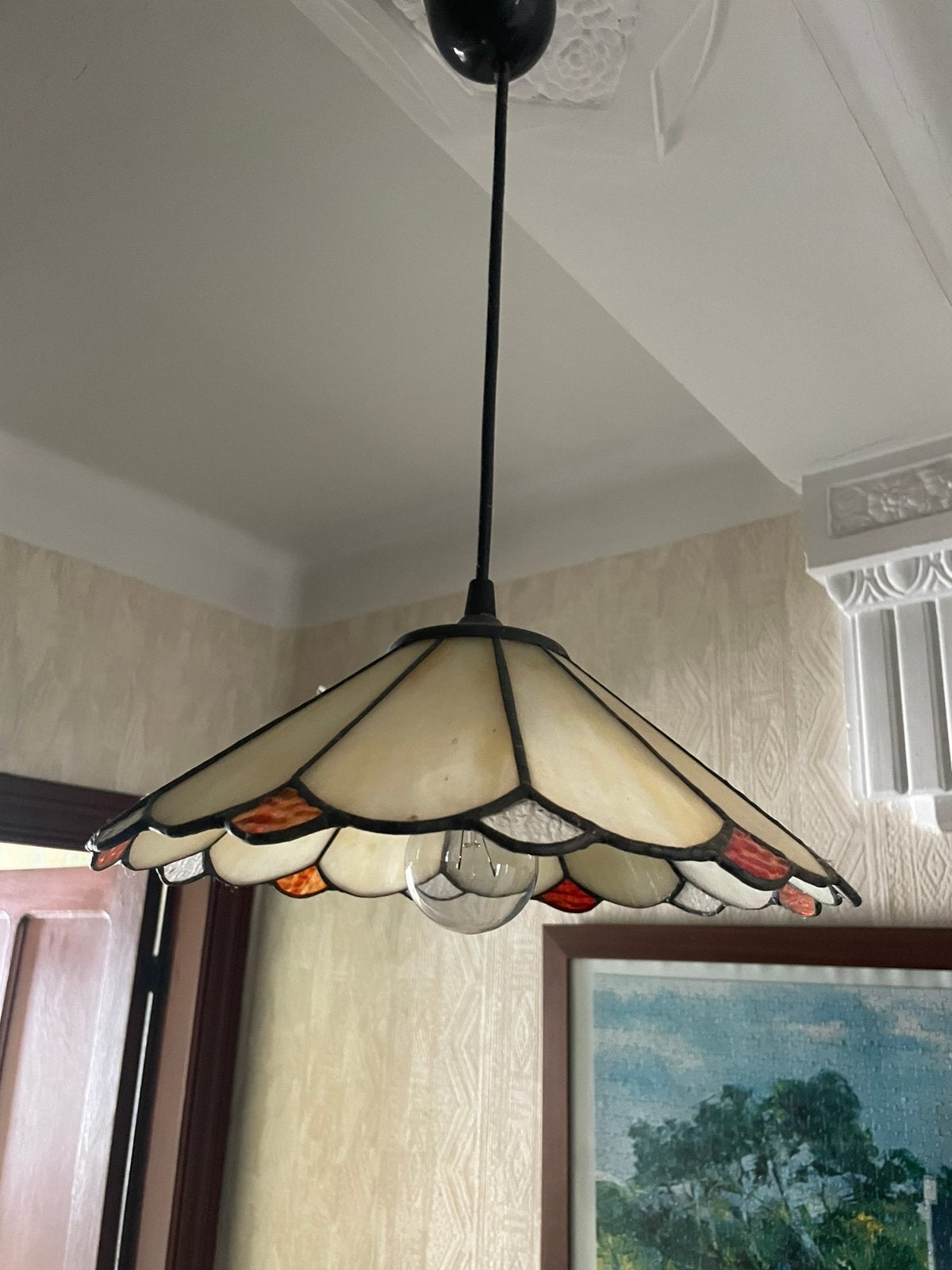 Vintage hanglamp, Ophalen, Gebruikt, Glas