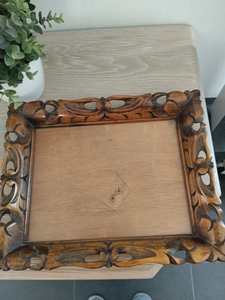 vintage houten fotolijst houtsnijwerk, Met glas, Ophalen of Verzenden, Zo goed als nieuw, Fotolijst