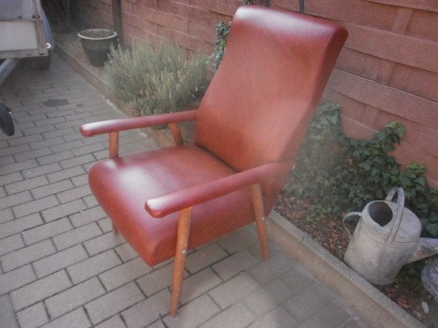 Vintage bruine zetel in perfecte staat!, Huis en Inrichting, Zetels | Zetels, Ophalen, Eenpersoons, Hout, Zo goed als nieuw