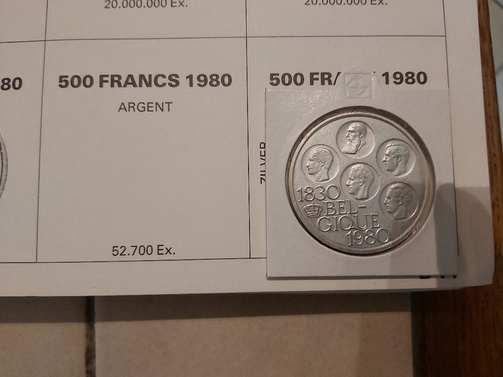 500 francs AR 1980, Timbres & Monnaies, Monnaies | Belgique, Enlèvement ou Envoi, Argent, Série, Argent