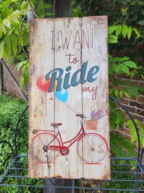 Vintage Wandbord "I Want to Ride my Bicycle" – 30 x 60 cm, Vintage, Ophalen