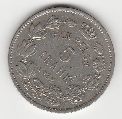 1 Belga/5 Francs - Texte néerlandais Albert I 1932, Enlèvement, Monnaie en vrac