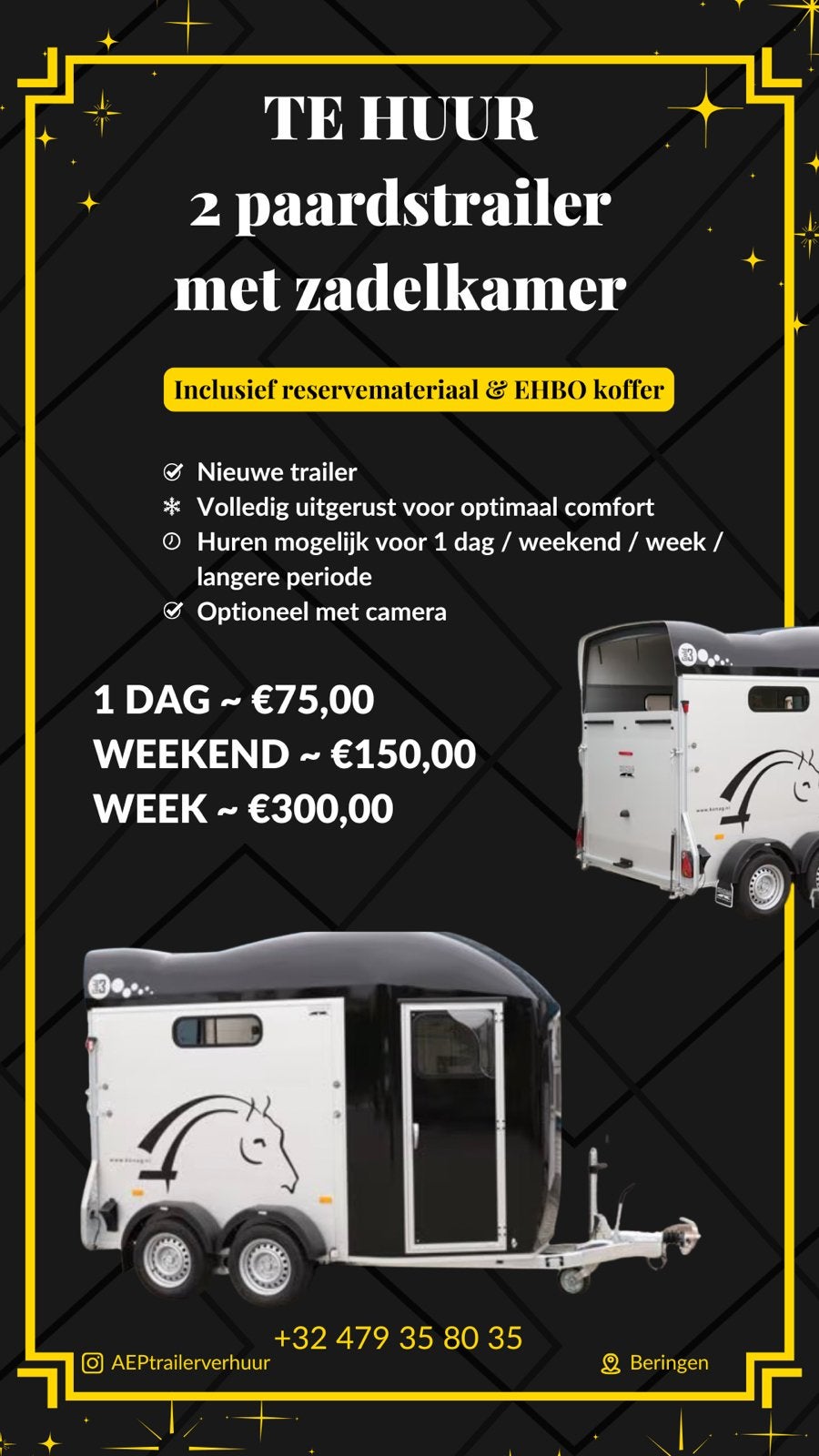 2paardstrailer te huur