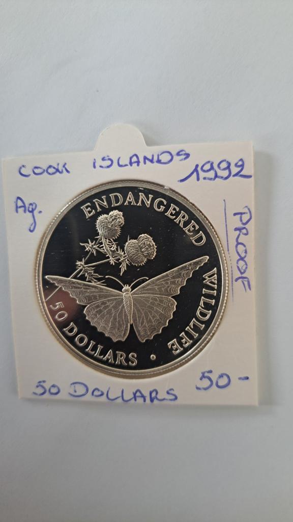 Îles Cook 50 dollars 1992 AG PROOF, Timbres & Monnaies, Monnaies | Océanie, Enlèvement ou Envoi