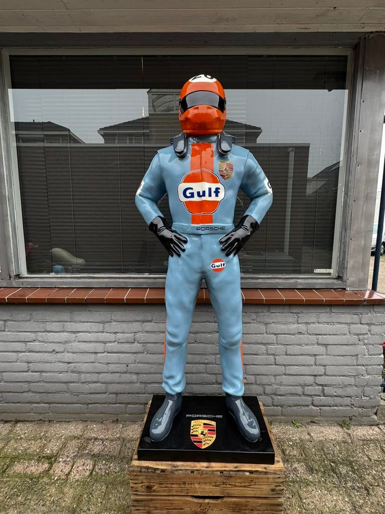 Groot Gulf Porsche garage reclame beeld, Verzamelen, Ophalen, Gebruikt, Mens
