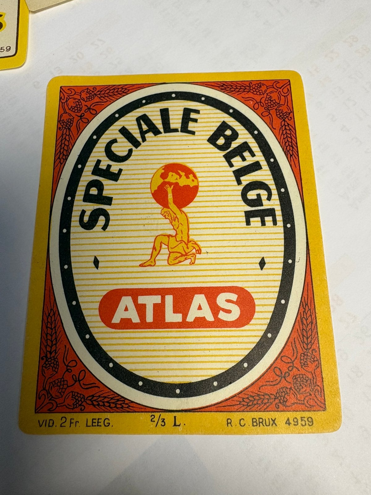 Étiquette de bière belge spéciale Atlas 10cm-8cm, Enlèvement ou Envoi, Comme neuf