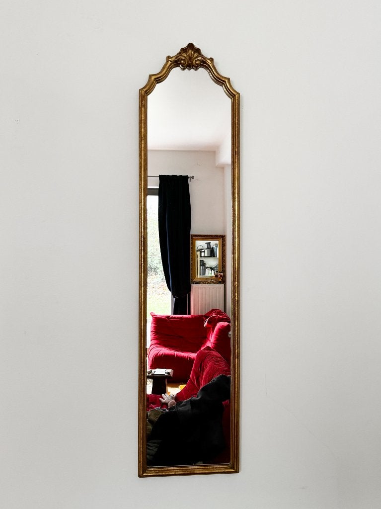 Miroir vintage Deknudt doré – Fabriqué en Belgique, Enlèvement, Moins de 50 cm, 100 à 150 cm