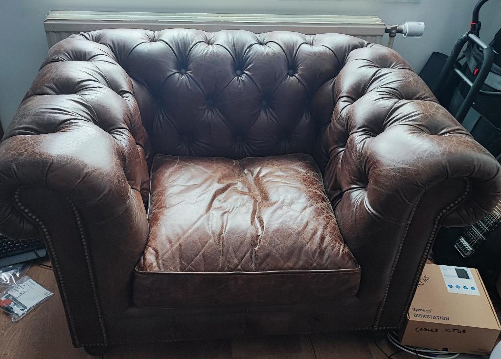Chesterfield cuir (maison Flamant), Huis en Inrichting, Zetels | Zetels, Ophalen, Gebruikt, Eenpersoons, Rechte bank