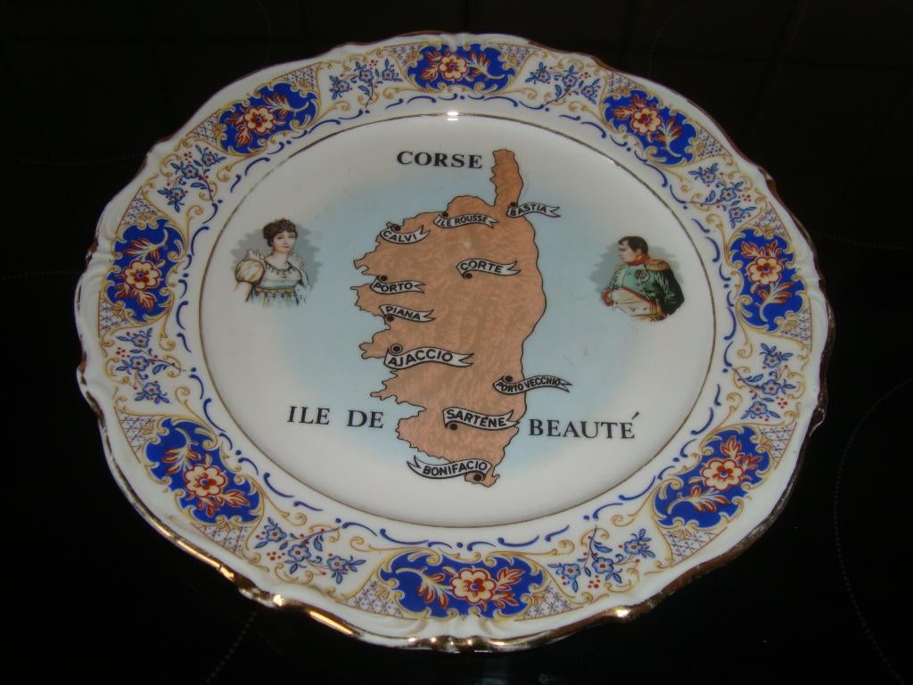 Schotel met kaart Corsica+ Napoleon en Josephine, Antiquités & Art, Antiquités | Porcelaine, Enlèvement