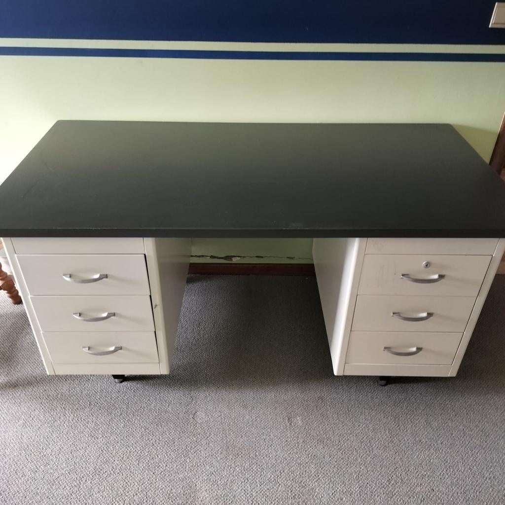 Vintage metalen bureau, Huis en Inrichting, Bureaus, Ophalen, 160 cm, Gebruikt, Metaal