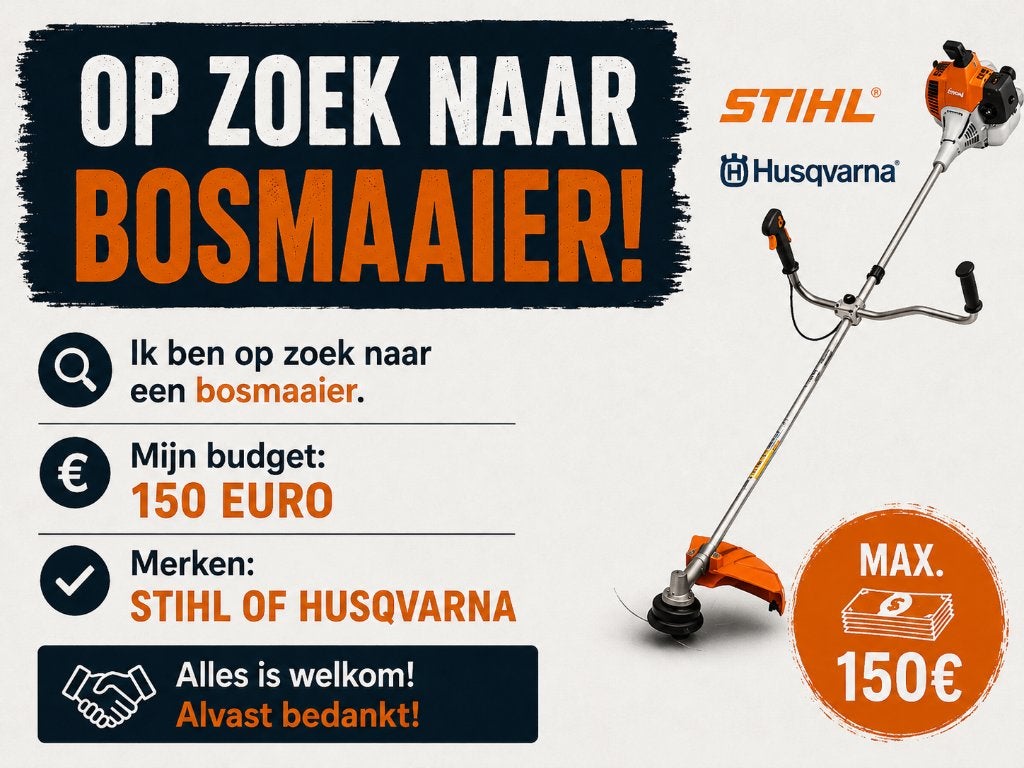 OP ZOEK NAAR BOSMAAIER!, Tuin en Terras, Bosmaaiers, Ophalen, Gebruikt, Benzine