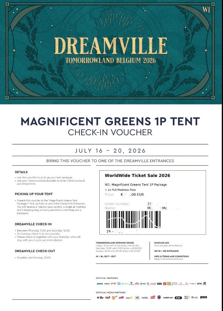 Tomorrowland W1 MG Tent 1P + Full Madness, Eén persoon