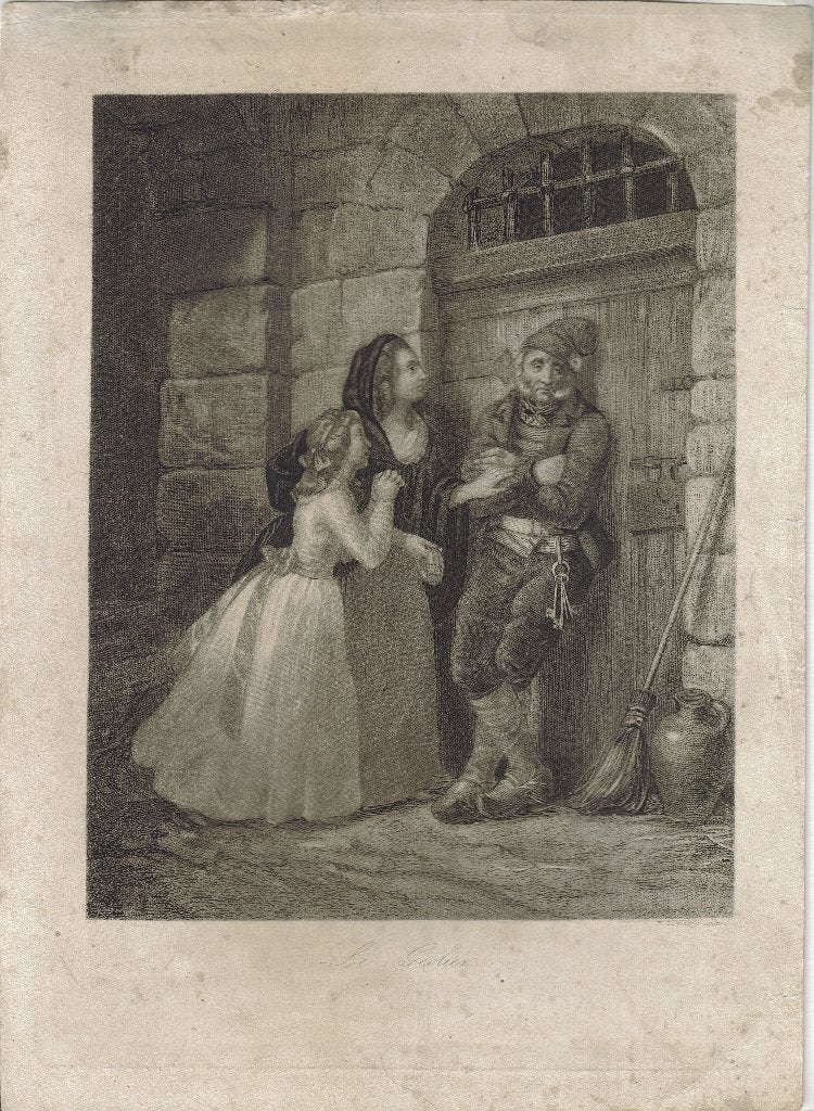 Narcisse Desmadryl ets aquatint en roulette "Le Géolier", Ophalen, Dagelijks leven, Ets, 1700 - 1799
