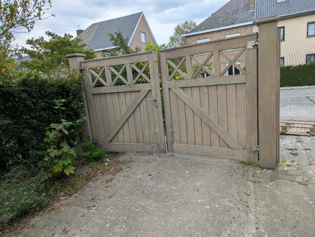 Houten poort Pouleyn Afrormosia, Jardin & Terrasse, Portes de jardin, 200 cm ou plus, Portail battant, Utilisé, Bois