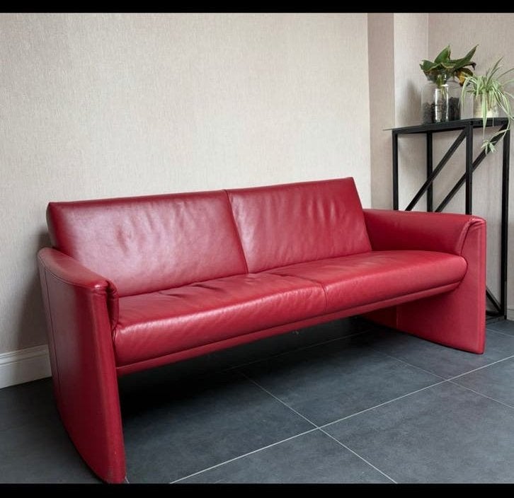 Leolux 3-zit leder rood, Ophalen, Zo goed als nieuw, Rood