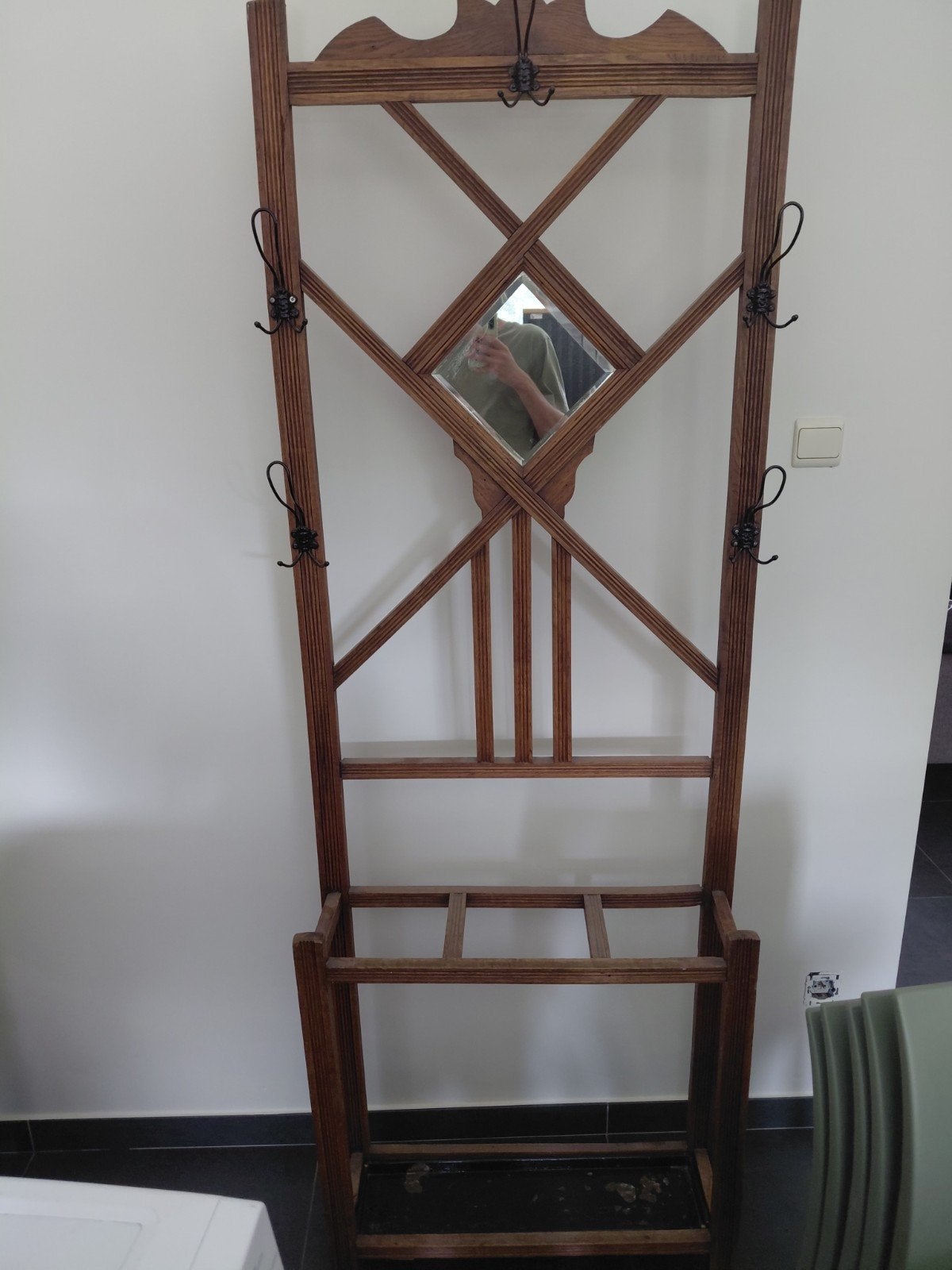 Vintage houten kapstok / hallmeubel met spiegel en parapluba, Huis en Inrichting, Woonaccessoires | Kapstokken, Ophalen