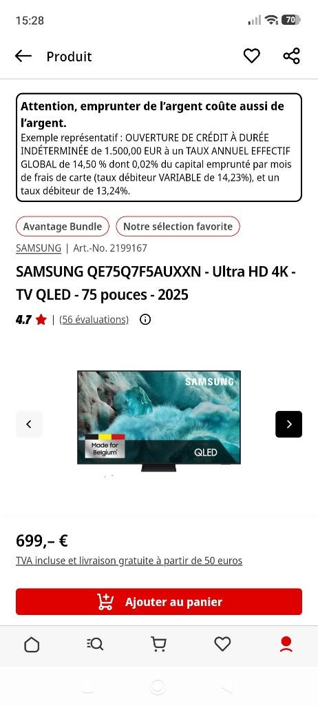 Vend tv Samsung QLED neuve sous scellés 75 pouces, Neuf, QLED, Enlèvement ou Envoi, 4k (UHD)