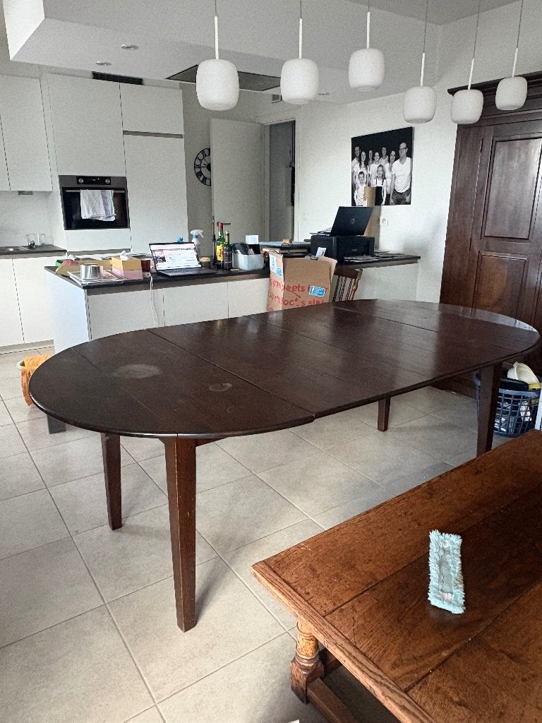 Donkerbruine houten eettafel – 225 x 116 cm, Huis en Inrichting, Ophalen, Gebruikt, 100 tot 150 cm, Eikenhout