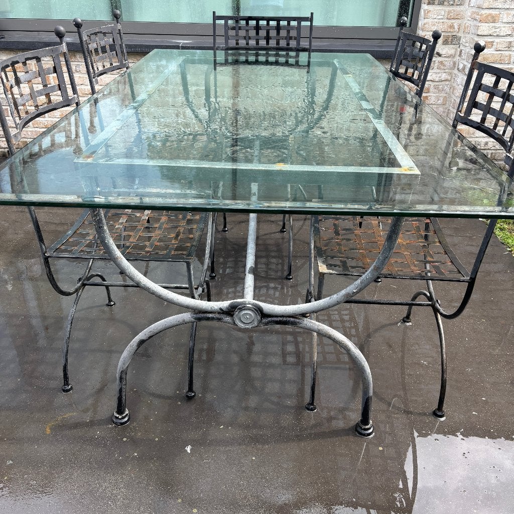 Tuinset: Glazen tafel + 5 stoelen ENKEL VANDAAG 35 EURO, Ophalen, Gebruikt, Tuinset, Eettafel
