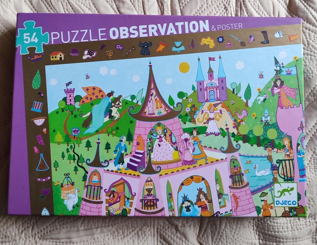 Djeco observatiepuzzel: Prinsessen. 54 stukjes en 1 poster, Ophalen, Meer dan 50 stukjes, Gebruikt, 4 tot 6 jaar