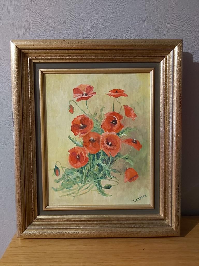 Peinture / tableau "coquelicots" Yvonne Lambert, Antiquités & Art, Enlèvement