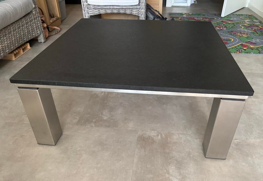 Table basse Gabbro Z-Afrika / pieds RVS 100x100cm, Moins de 50 cm, 50 à 100 cm, Enlèvement, 50 à 100 cm