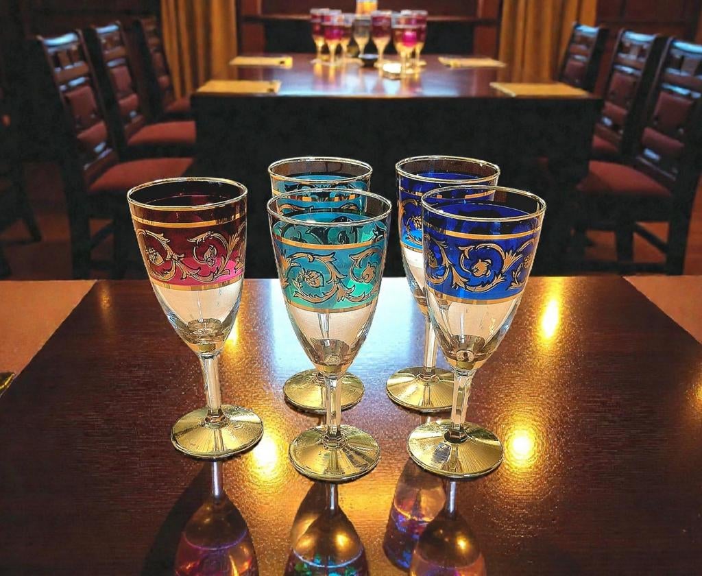 5 verres à liqueur vintage luxe 16 cm overlay multicolore, Enlèvement ou Envoi