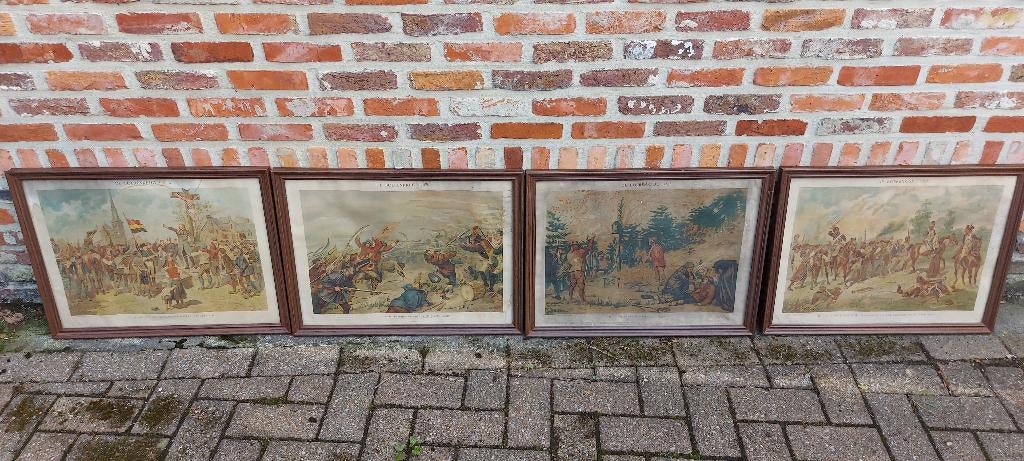 Boerenkrijg 4 prenten uitgeverij davidsfonds in kader, Ophalen of Verzenden, Zo goed als nieuw, Voor 1940, Prent