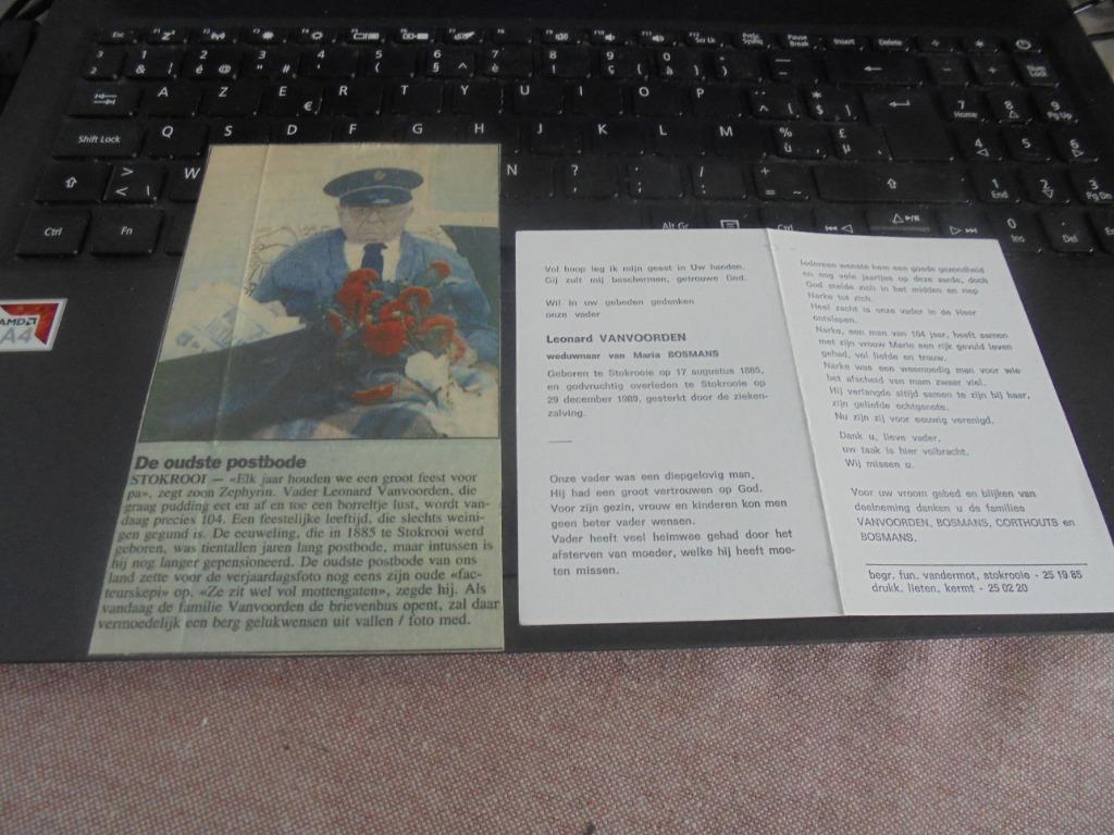 dp Leonard Vanvoorden, Verzamelen, Ophalen of Verzenden, Bidprentje