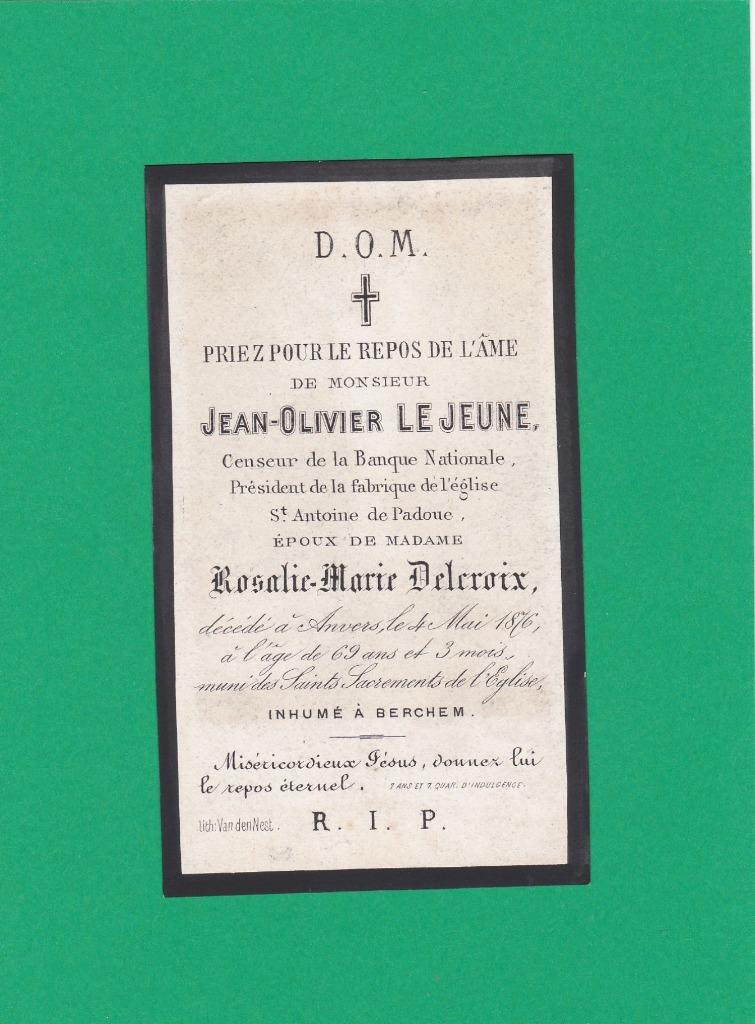 DP Jean-Olivier Le Jeune, Collections, Enlèvement ou Envoi, Image pieuse