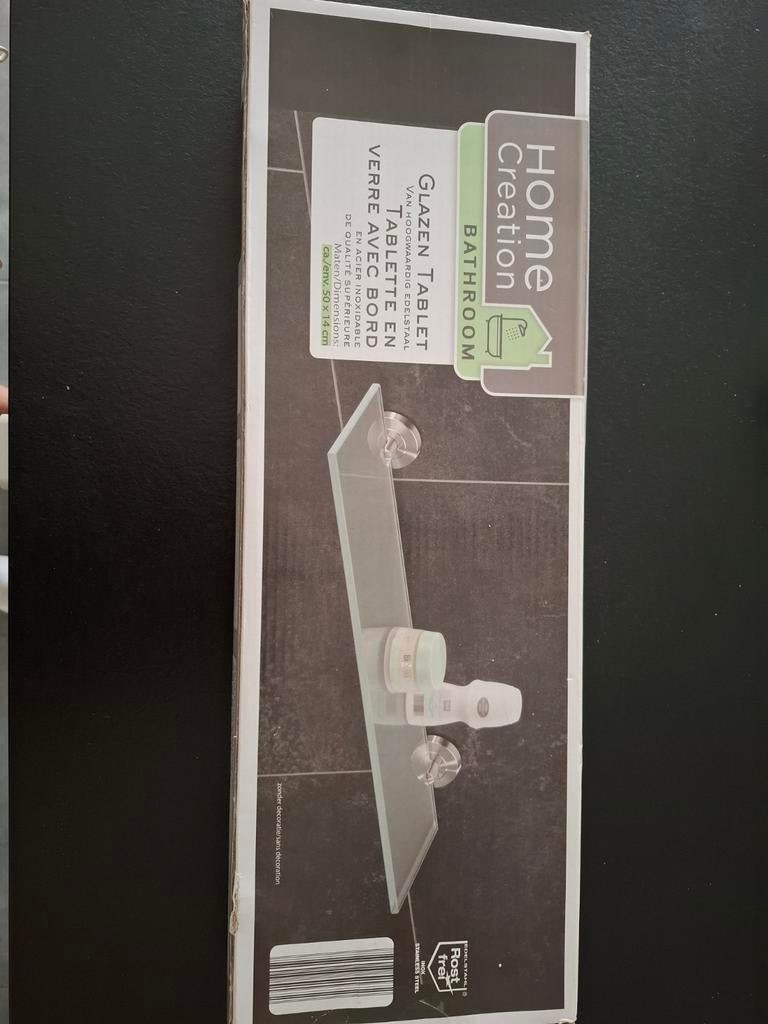 Nieuwe glazen tablet met rvs 50x14cm, Huis en Inrichting, Badkamer | Badkamermeubels, Ophalen of Verzenden, Zo goed als nieuw