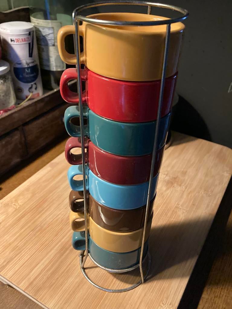 8 espressokopjes en houder, Huis en Inrichting, Ophalen, Zo goed als nieuw